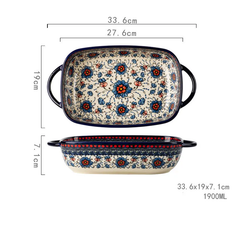 Färgglad serveringsform i keramik – Ugnsform med handtag och blommönster – Tål ugn, diskmaskin och micro