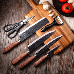 Knivset i rostfritt stål – 6 delar professionellt köksknivar set med trähandtag & non-stick beläggning