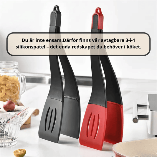 3‑i‑1 Köksredskap – Värmetålig Silikonspatel, Serveringstång för Matlagning och Grill