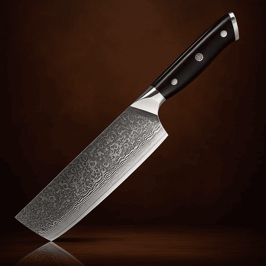 7-tums Kockkniv i Damaskusstål VG10 – Professionell Handgjord Kökskniv med Svart Trähandtag & Presentask