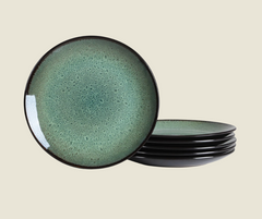 6-pack Keramik Middagstallrikar – Grön Djup Tallrik med Reactive Glaze, Ø26 cm – Pastatallrik & Servis