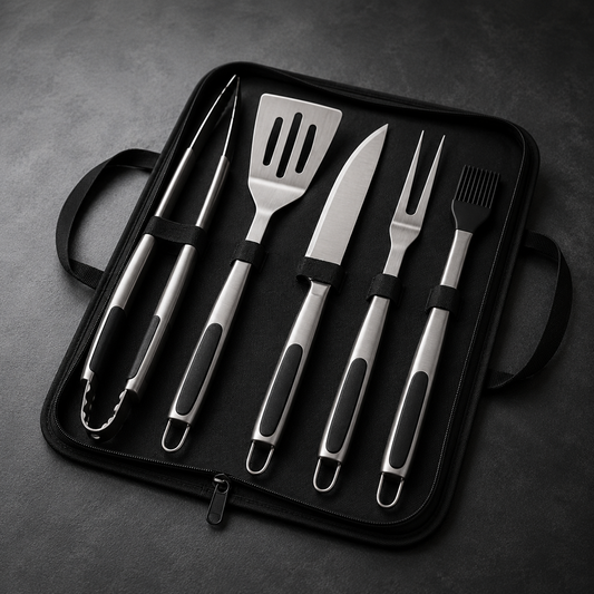 Grillbestick Set i Rostfritt Stål – 5 Delar Grillredskap med Förvaringsväska | BBQ Grilltillbehör