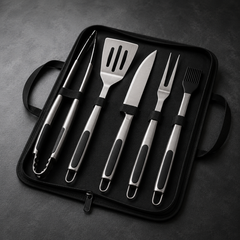Grillbestick Set i Rostfritt Stål – 5 Delar Grillredskap med Förvaringsväska | BBQ Grilltillbehör