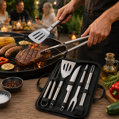 Grillbestick Set i Rostfritt Stål – 5 Delar Grillredskap med Förvaringsväska | BBQ Grilltillbehör