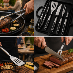 Grillbestick Set i Rostfritt Stål – 5 Delar Grillredskap med Förvaringsväska | BBQ Grilltillbehör