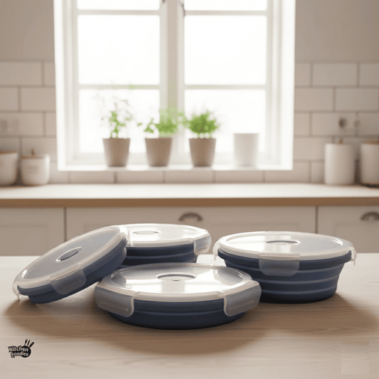 Hopfällbara matlådor i silikon – 4-pack med lufttäta lock, platsbesparande design