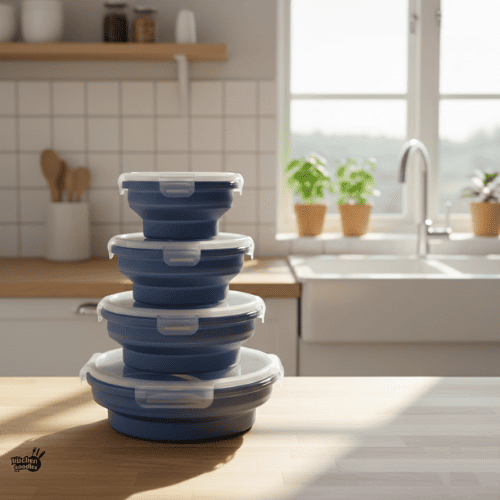 Hopfällbara matlådor i silikon – 4-pack med lufttäta lock, platsbesparande design