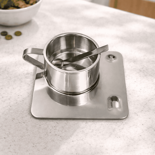 Kaffekopp i rostfritt stål med fat – Modern kaffemugg 170 ml