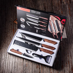 Knivset i rostfritt stål – 6 delar professionellt köksknivar set med trähandtag & non-stick beläggning
