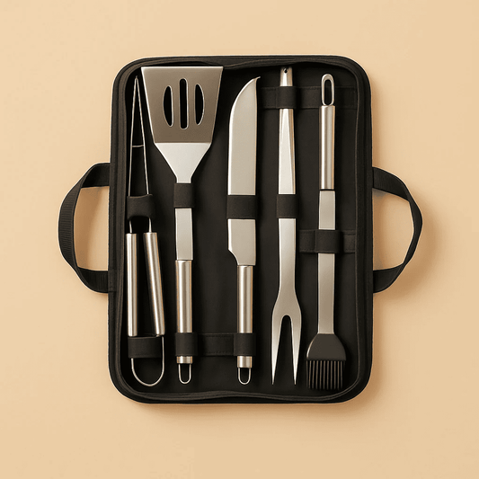 Lyxigt Grillverktygsset i Aluminiumväska – 5 delar i rostfritt stål, Perfekt Present