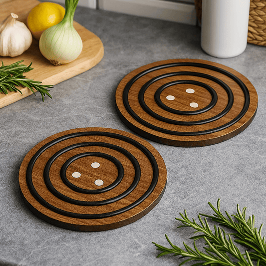Magnetiskt Grytunderlägg i Trä med Silikonkant – Värmetåligt & Halkfritt Underlägg för Kök och Servering