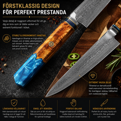 Professionellt Knivset i Rostfritt Stål med Damaskusmönster – 4 eller 9 Köksknivar med Ergonomiskt Handtag