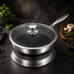 Rostfri Stekpanna & Gryta Med Lock – Honeycomb Non-Stick Kastrull För Induktion & Alla Spisar