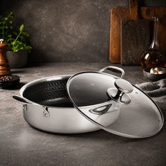 Rostfri Stekpanna & Gryta Med Lock – Honeycomb Non-Stick Kastrull För Induktion & Alla Spisar