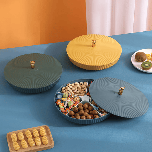 Snacksbricka med Lock – Roterbar Förvaringslåda med Fack, Multifärg