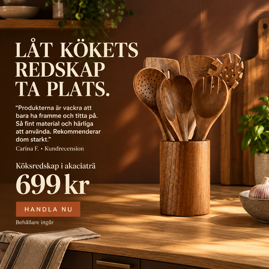 Trä Köksredskap Set i Akaciaträ – 7 Delar för Non-Stick Pannor & Matlagning