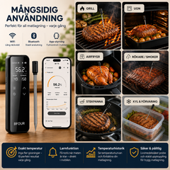 Trådlös Grilltermometer WiFi & Bluetooth – Digital Stektermometer med App, IP67 Vattentät Köttermometer för Grill, BBQ, Ugn & Rök