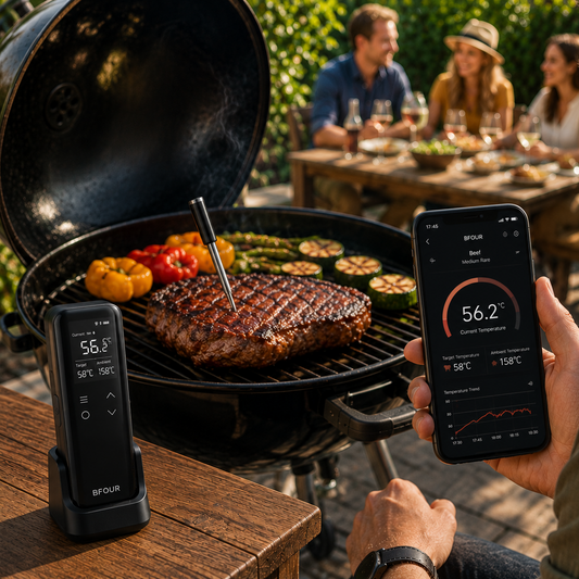 Trådlös Grilltermometer WiFi & Bluetooth – Digital Stektermometer med App, IP67 Vattentät Köttermometer för Grill, BBQ, Ugn & Rök