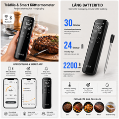 Trådlös Grilltermometer WiFi & Bluetooth – Digital Stektermometer med App, IP67 Vattentät Köttermometer för Grill, BBQ, Ugn & Rök