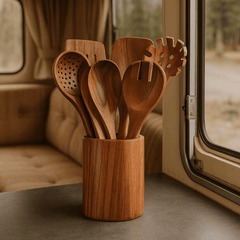 Trä köksredskap set i hållbart akaciaträ – miljövänligt & stilrent för matlagning