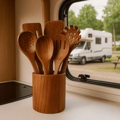 Trä köksredskap set i hållbart akaciaträ – miljövänligt & stilrent för matlagning