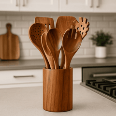 Trä köksredskap set i hållbart akaciaträ – miljövänligt & stilrent för matlagning