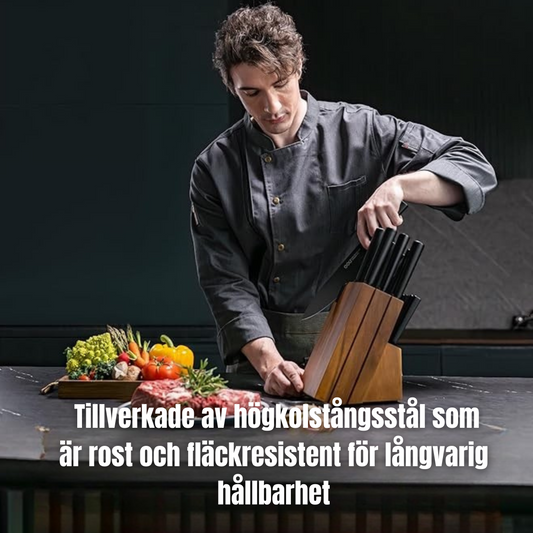 Knivset 5-delar – Svarta Professionella Köksknivar i Oxidbelagt Kolstål med Sax