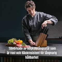 Knivset 5-delar – Svarta Professionella Köksknivar i Oxidbelagt Kolstål med Sax
